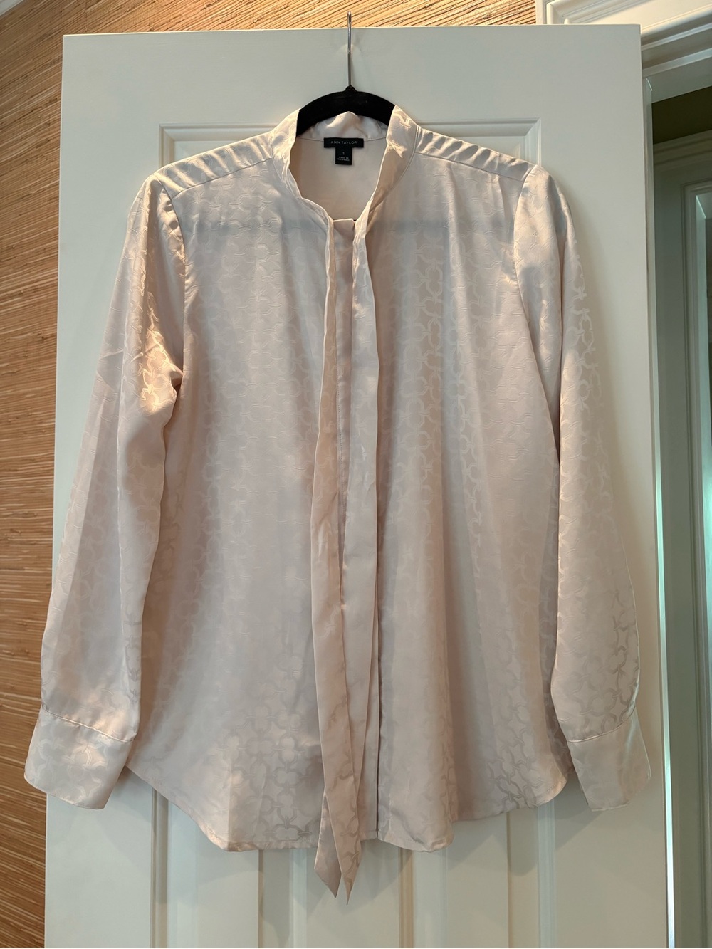 Ann Taylor Light Beige Tie-Neck Dress Shirt
